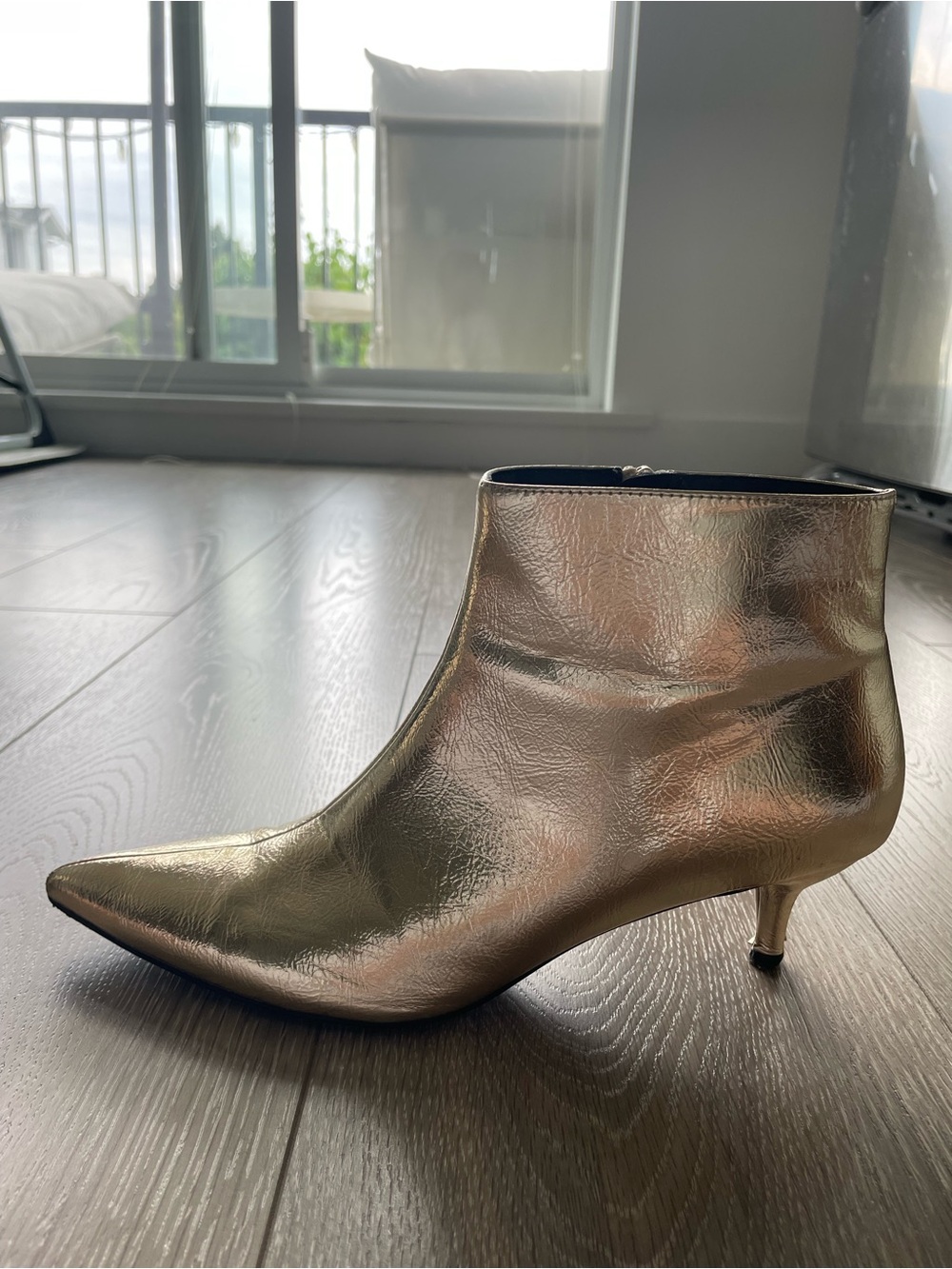 Zara Metallic Gold Pointed Toe Ankle Booties